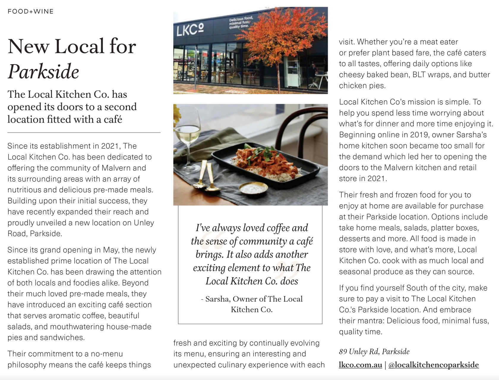 New Local for Parkside – Local Kitchen Co